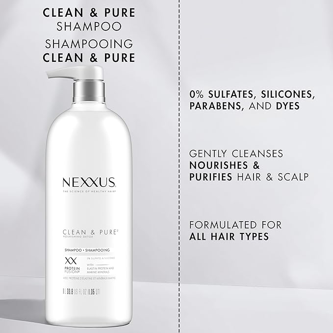 Nexxus Clean and Pure Clarifying Shampoo, With ProteinFusion, Nourished Hair Care Silicone, Dye And Paraben Free 33.8 oz
