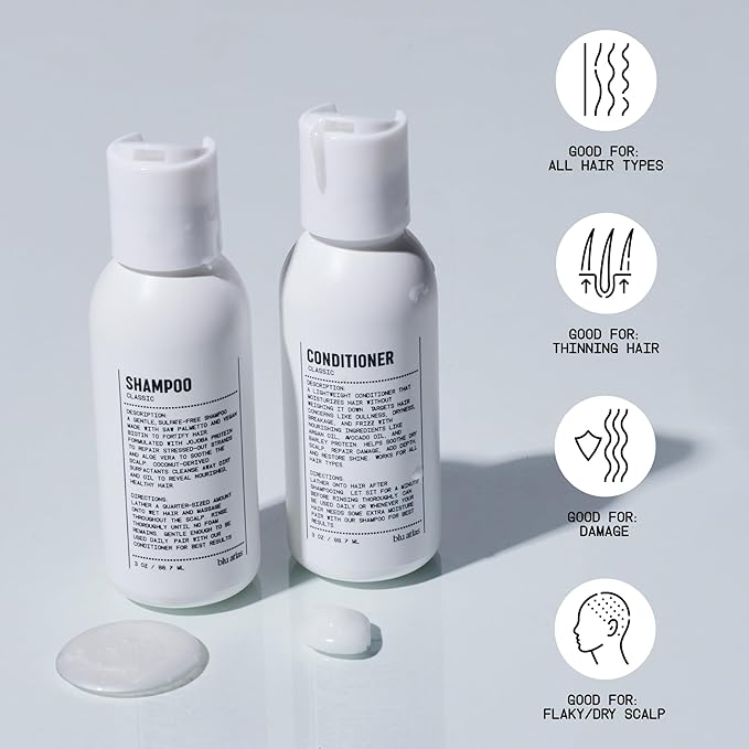 Blu Atlas Travel Size Shampoo & Conditioner Set for Men – TSA Approved, 3 oz Each – Natural, Sulfate-Free, Paraben-Free – Clean Ingredients – Classic Scent – Made in America