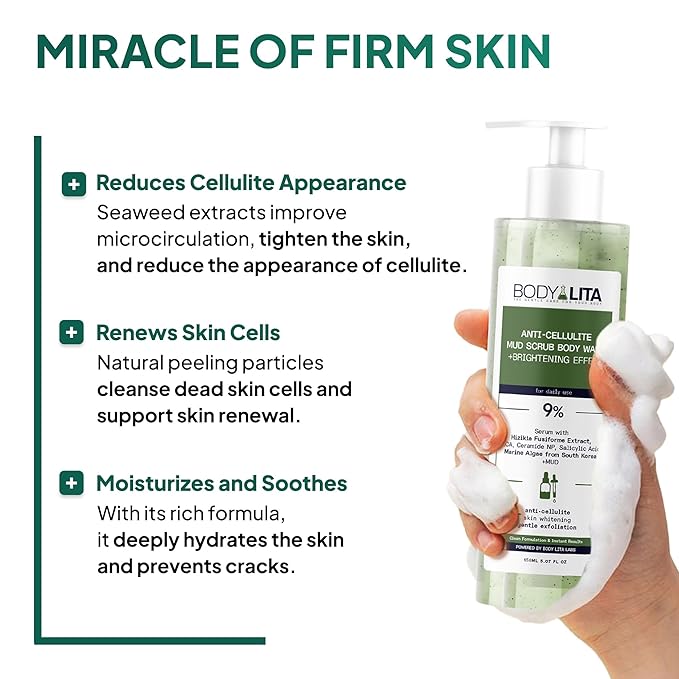Anti Cellulite Mud Scrub Body Wash, Reduces Cellulite, Gentle Exfoliating, Improves Skin Texture, Provides a Smoother Look, 5.07 Fl Oz (1)