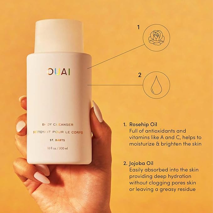 OUAI Body Cleanser, St. Barts - Foaming Body Wash with Jojoba Oil and Rosehip Oil to Hydrate, Nurture, Balance and Soften Skin - Paraben, Phthalate and Sulfate Free Skin Care Products - 10 Oz