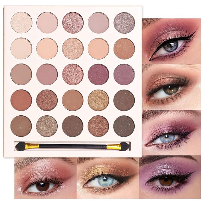 25 Colors Nude Champagne Gold Glitter Matte Shimmer Eyeshadow Palette for Eye Makeup,High Pigmented Brown Eye Shadow Primers Powder Palet de sombras de ojos