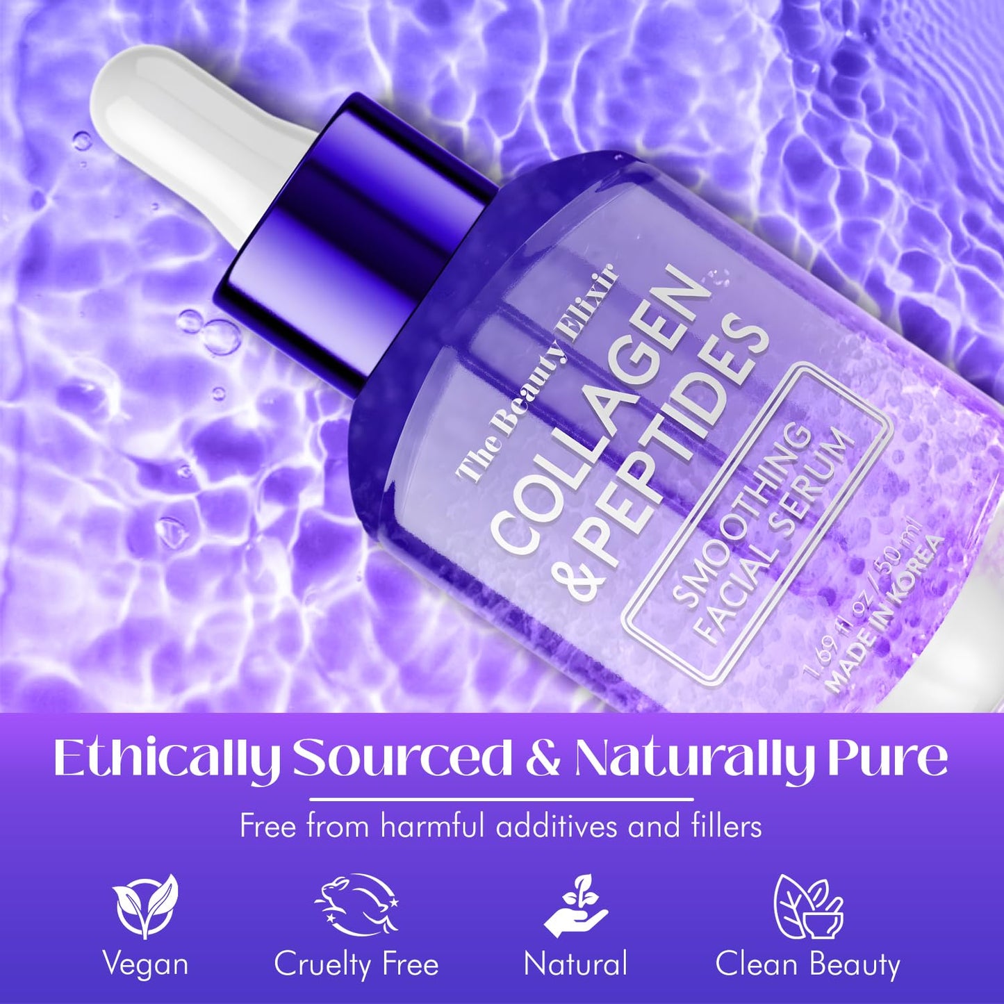 Collagen & Peptides Serum For Face - Dermatologist Tested, Anti-Aging, Hydrating & Repairing Treatment for Fine Lines & Wrinkles - Clean Beauty, Cruelty-Free Korean Skincare - 1.69oz