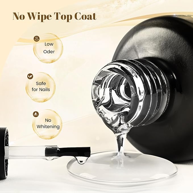 JODSONE 2 Bottles 15ml of Top Coat Gel Polish No Wipe Help Bright Manicure Need Lamp Cured