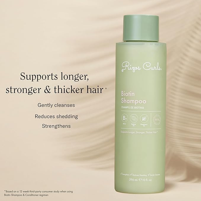 Rizos Curls Biotin Shampoo, Gently Cleanse & Nourish, Rosemary Oil & Oat Protein for Longer and Stronger Hair, Hair is Fuller, Softer & Shinier, 2.5 oz