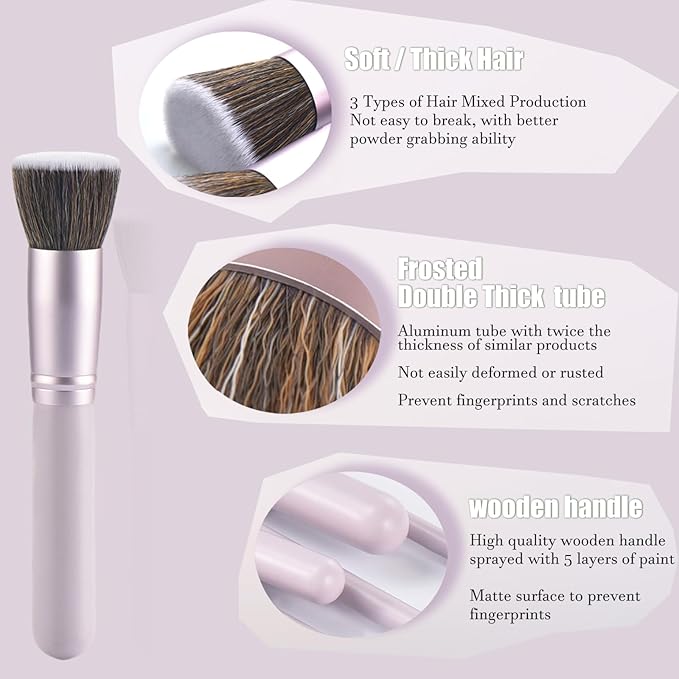 10 Piece Purple Makeup Brushes Set and 3 Piece Makeup Sponge - Wooden Handle with Soft Synthetic Bristles, for Face & Eye Makeup | Professional Cosmetic Brushes | Includes Travel Pouch