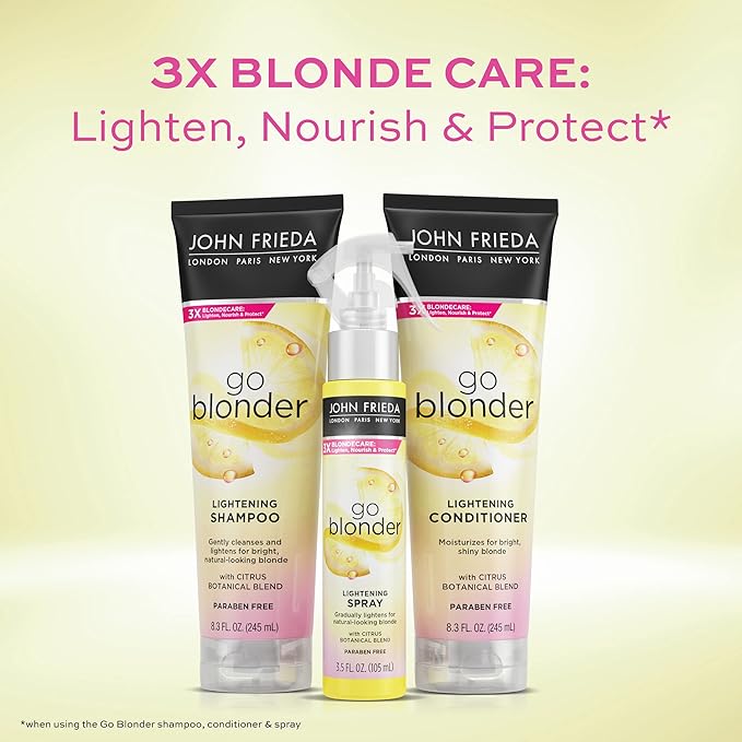John Frieda Go Blonder Lightening Spray, Gradually Lightens Blonde Color, For Natural or Color-Treated Hair, Formulated with a Citrus Bontanical Blend, Paraben Free, 3.5 Oz, Pack of 2