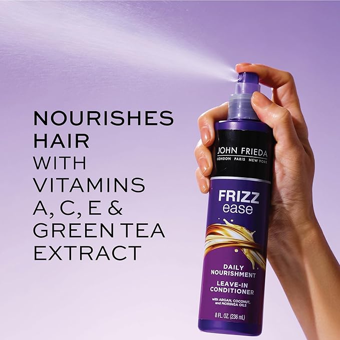 John Frieda Frizz Ease Daily Nourishment Leave-In Conditioner, Detangles Frizzy, Damaged Hair, Reduces Breakage, Protects Against Heat, with Vitamins A, C, E & Green Tea Extract, 8 Oz
