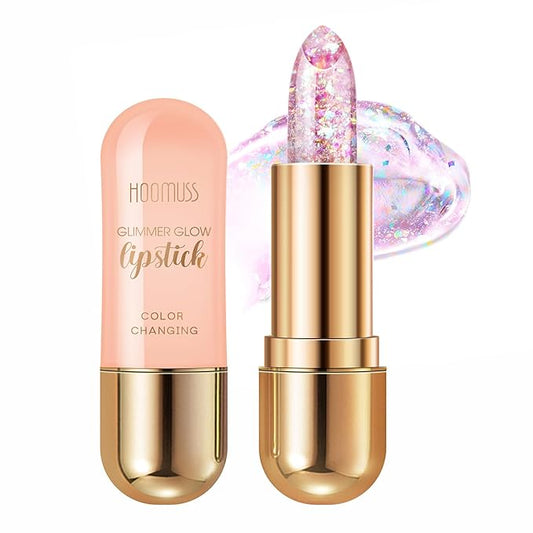 Glimmer Balm, Tinted Lip Balm Long Lasting PH Lipstick, Color Changing Lipstick Natural Chapstick, Glitter Pink Shade Lipstick (Rainbow)