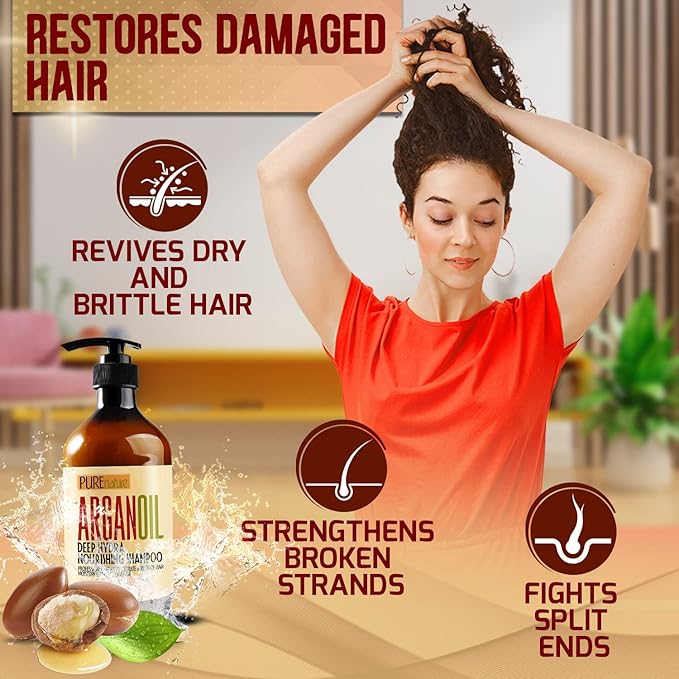 Moroccan Argan Oil Shampoo - Sulfate SLS Paraben Free Moisturizing Treatment for Women and Men - For All Types Including Curly, Dry, Damaged and Oily Hair - Hydrating and Nourishing - Salon Grade