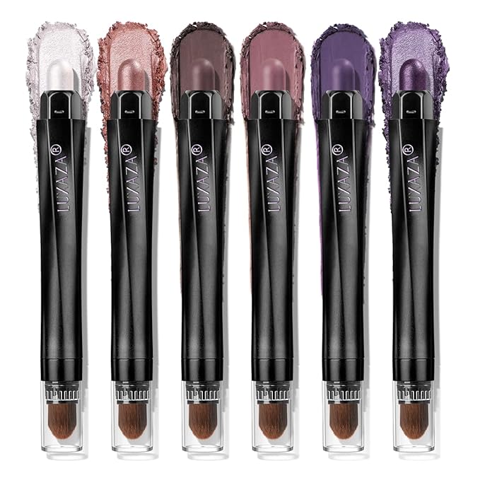 Neutral Eyeshadow Stick Makeup 6PCS Set, Pink and Purple Metallic Shimmer Matte Cream Eye Shadow Eyeliner Brightener Pencil Crayon - PURPLE MARTINI