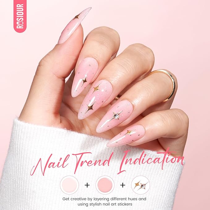 Jelly Gel Nail Polish Kit with U V Light, Hema-Free Milky Nude Sheer White Pink Gliter Gel Polish Set with Base & Top Coat Chrome Nail Powder, 4 Colors Mini Salon Nail Art Starter Gift for Women Girl