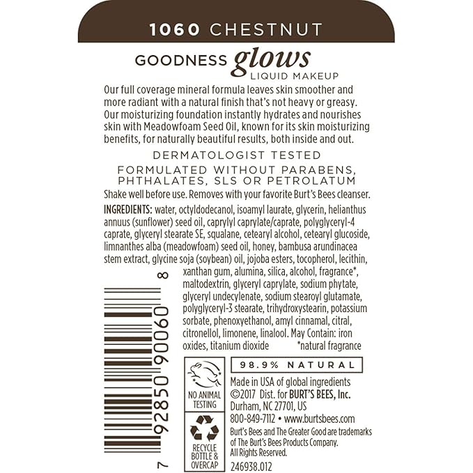 Burt's Bees Goodness Glows Liquid Makeup, Chestnut - 1.0 Ounce