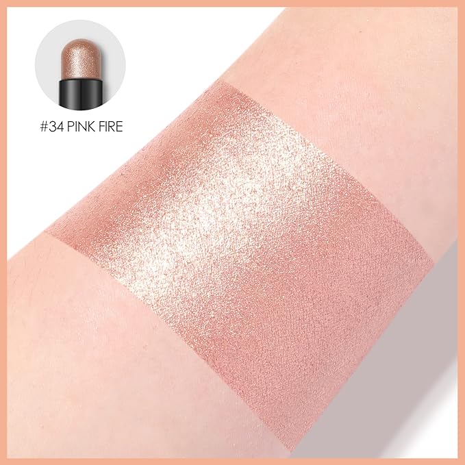 FOCALLURE Shimmer and Matte Cream Eyeshadow Stick,Smooth Brilliant Eye Brightener Pencil for Women,Long Lasting Waterproof Eye Shadow and Liners Makeup,PINK FIRE