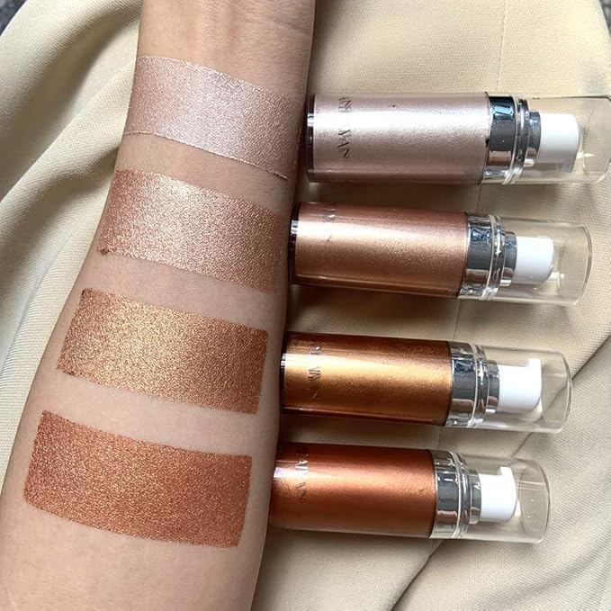 Body Face Luminizer Highlighter Cream Spray Liquid Bronzer Illuminator Glow Glistening Makeup Foundation (#4 Golden Brown)