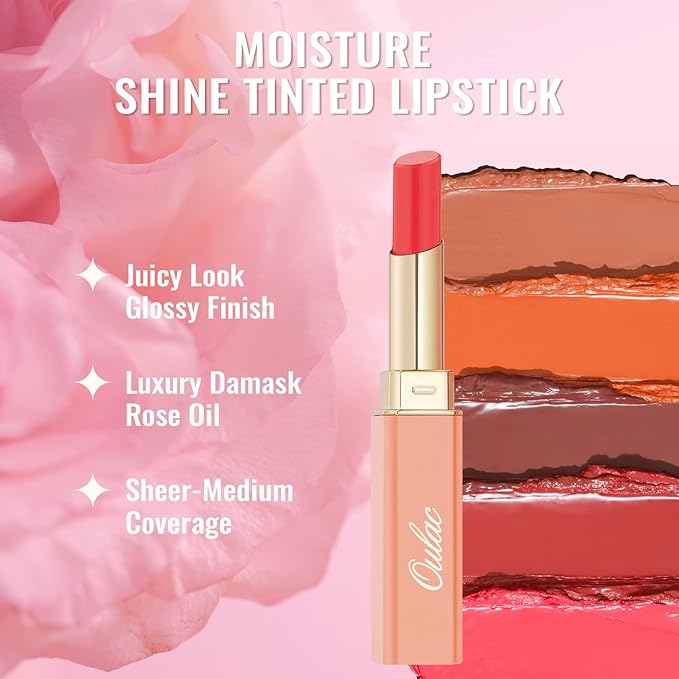 Oulac Apple Red Lipstick - Moisturizing Lip Stick Glossy Solid Shine Lip Gloss, Sheer Shine Juicy Finish, Lightweight and Hydrating Formula for Dry Lip Care, Vegan 2.2g/0.07oz (01)