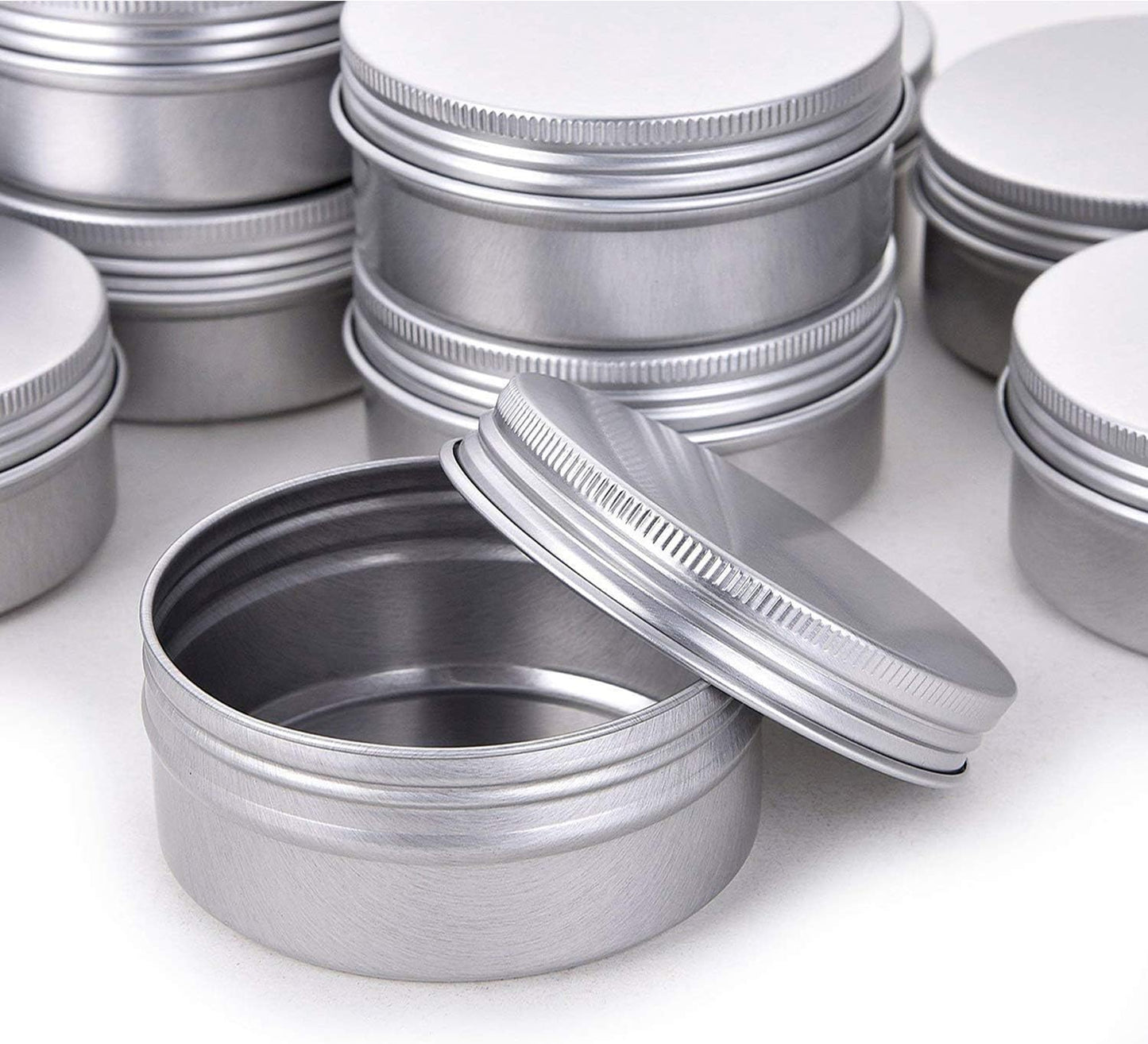 1 Ounce Aluminum Tin Jar Refillable Containers 30 ml Aluminum Screw Lid Round Tin Container Bottle 50 Pack for Cosmetic,Lip Balm, Cream