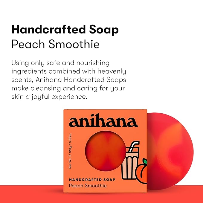 ANIHANA Handcrafted Natural Soap with Coconut Oil, Gentle Cleansing, Paraben Free, Refreshing Peach Smoothie Scent, 4.23 oz