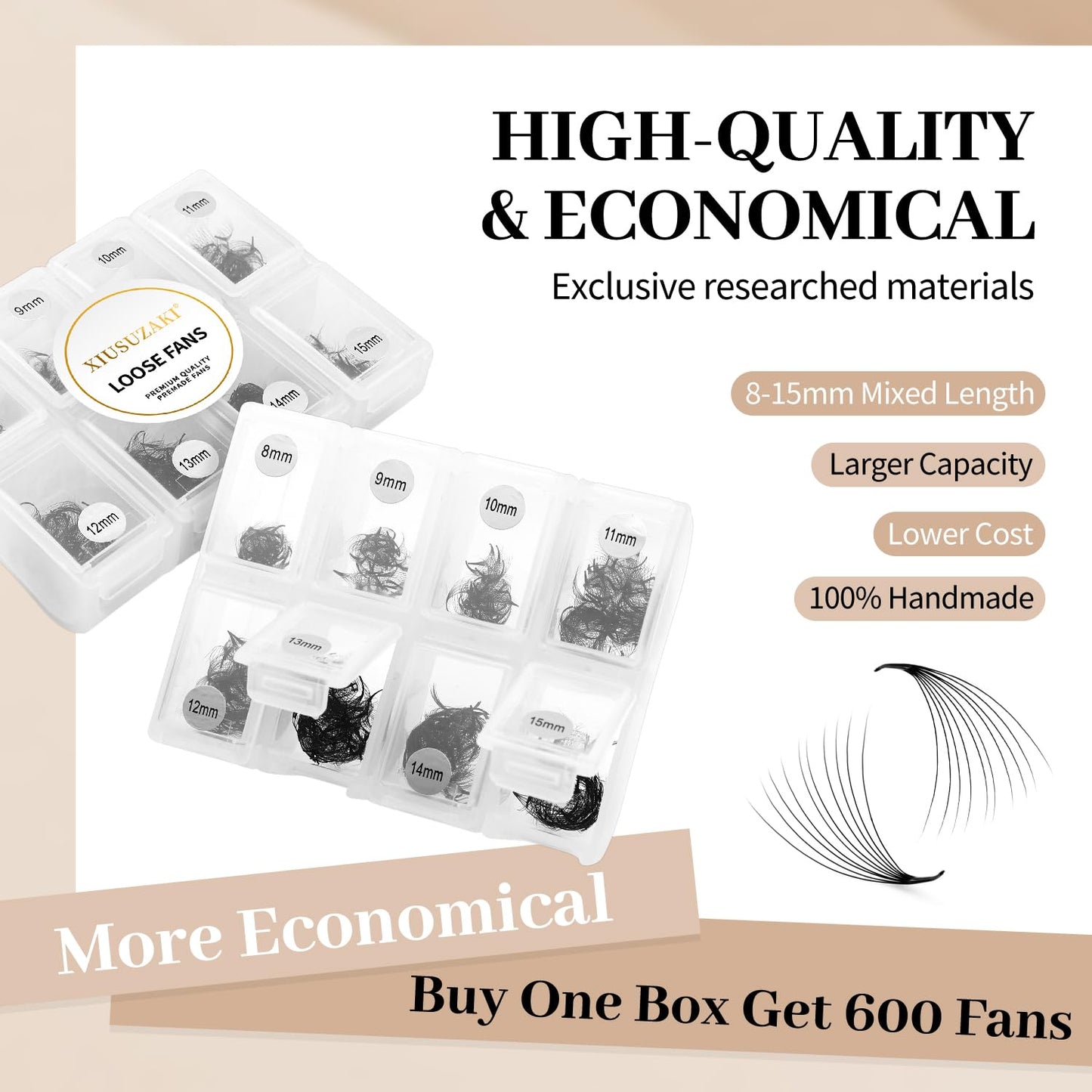 Premade Fans Eyelash Extensions 600 Fans 16D Volume Lash Extensions 0.07 Thickness Eyelash Extension D Curl Premade Lash Fans Mix 8-15mm Fluffy Soft Handmade Loose Fan(600Fans-16D-0.07-D,8-15mm)