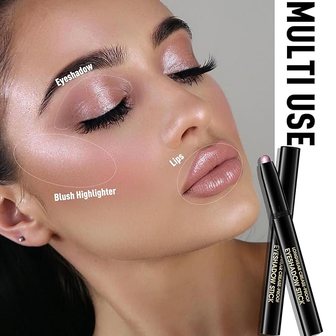 Eyeshadow Stick Waterproof Cream Eye Brighten Shadow Pencil Long-Lasting Crease-Proof Shimmer Glitter Eyeshadow Crayon Smooth High Pigmented Highlighter Neutral Eye Shadow Liner Makeup, 8 FANCY