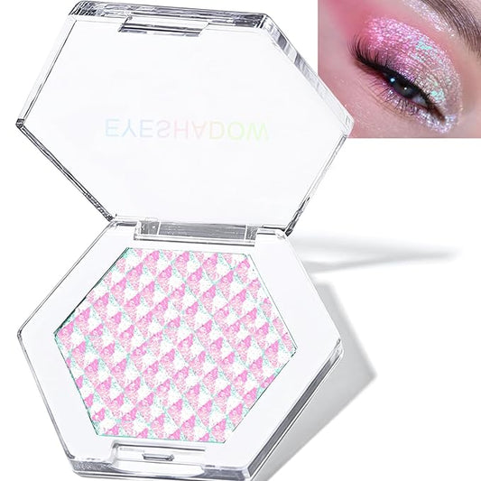 Pink Glitter Eyeshadow Palette, Multichrome Chameleon Cream to Powder Eye Shadow, Color Shifting Holographic Eyeshadow Shimmer Inner Corner Eye Brightener Highlighter Makeup