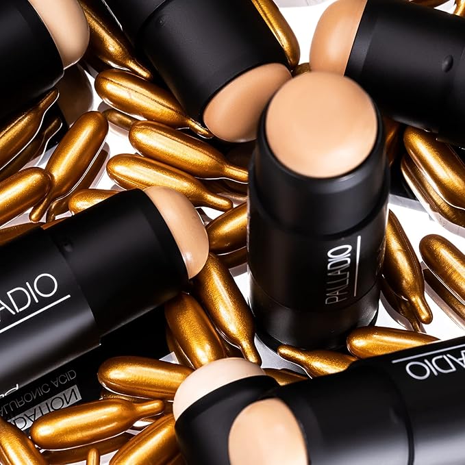 Palladio BUILD & BLEND Foundation Stick, Medium Coverage Buildable Contour Stick for Face, Ultra Blendable Creamy Formula for a Natural Shine Free Finish, (Warm Caramel)