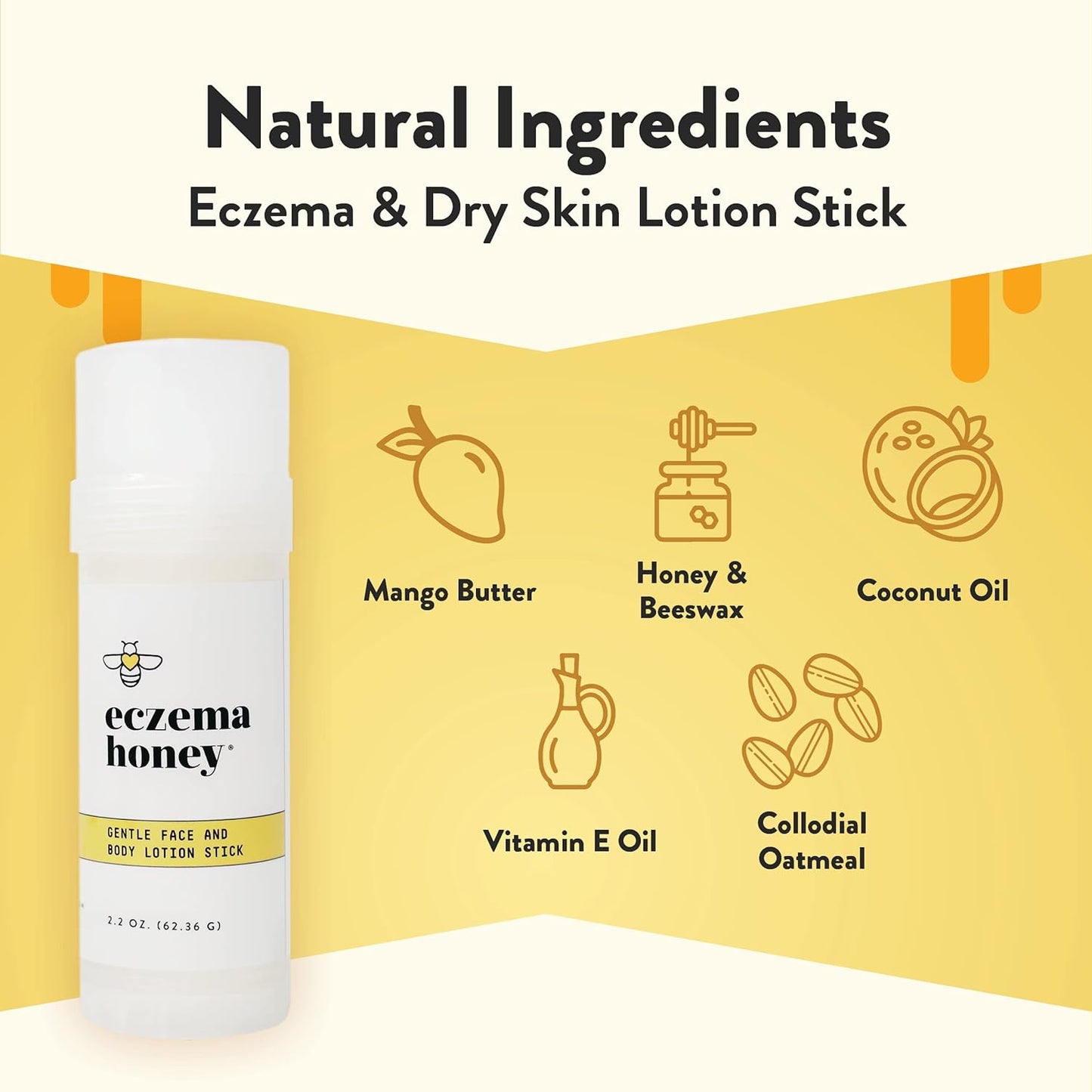 ECZEMA HONEY Gentle Face & Body Lotion Stick - Moisturizing Colloidal Oatmeal Hand Cream for Extremely Dry Skin - Eczema Lotion Helps Psoriasis, Dermatitis & More (2.2 Oz)