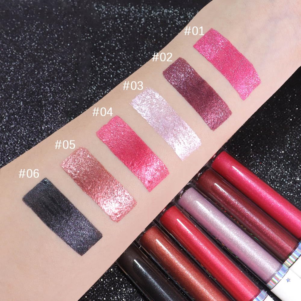 evpct 1Pcs Sexy Red Metallic Glitter Lip Gloss Stain Lipstick for Women Long Lasting Waterproof 24, Ruby Red Frosted Metallic Shimmer Glossy Chrome iridescent Liquid Lipstick Lip Gloss Makeup 04