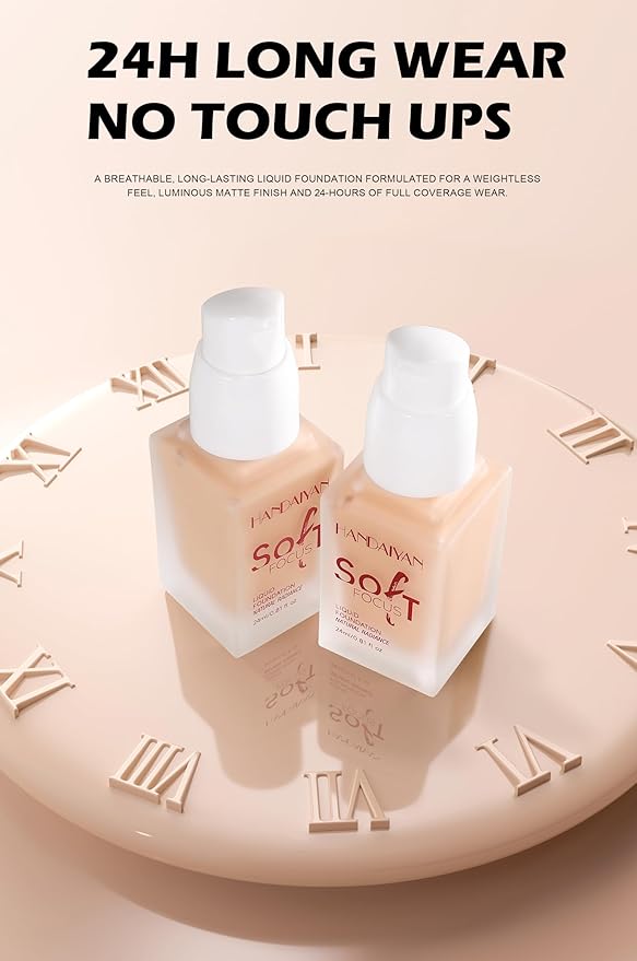 Full Coverage Soft Focus Liquid Foundation, Lightweight Moisturizing High Coverage Liquid Concealer Foundation Makeup, Waterproof Long Lasting Creamy Matte Liquid Concealer for Women, 03