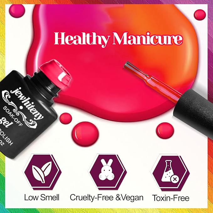 JEWHITENY 45 PCS Gel Nail Kit with 42 Colors Nail Polish Set Green Blue Red Pink Collection Gifts for Women