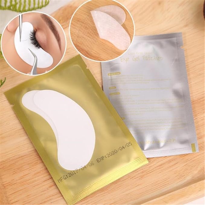 100 Pairs Set，Eye Gel Patches,Under Eye Pads Lint Free Lash Extension Eye Gel Patches for Eyelash Extension Eye (gold)
