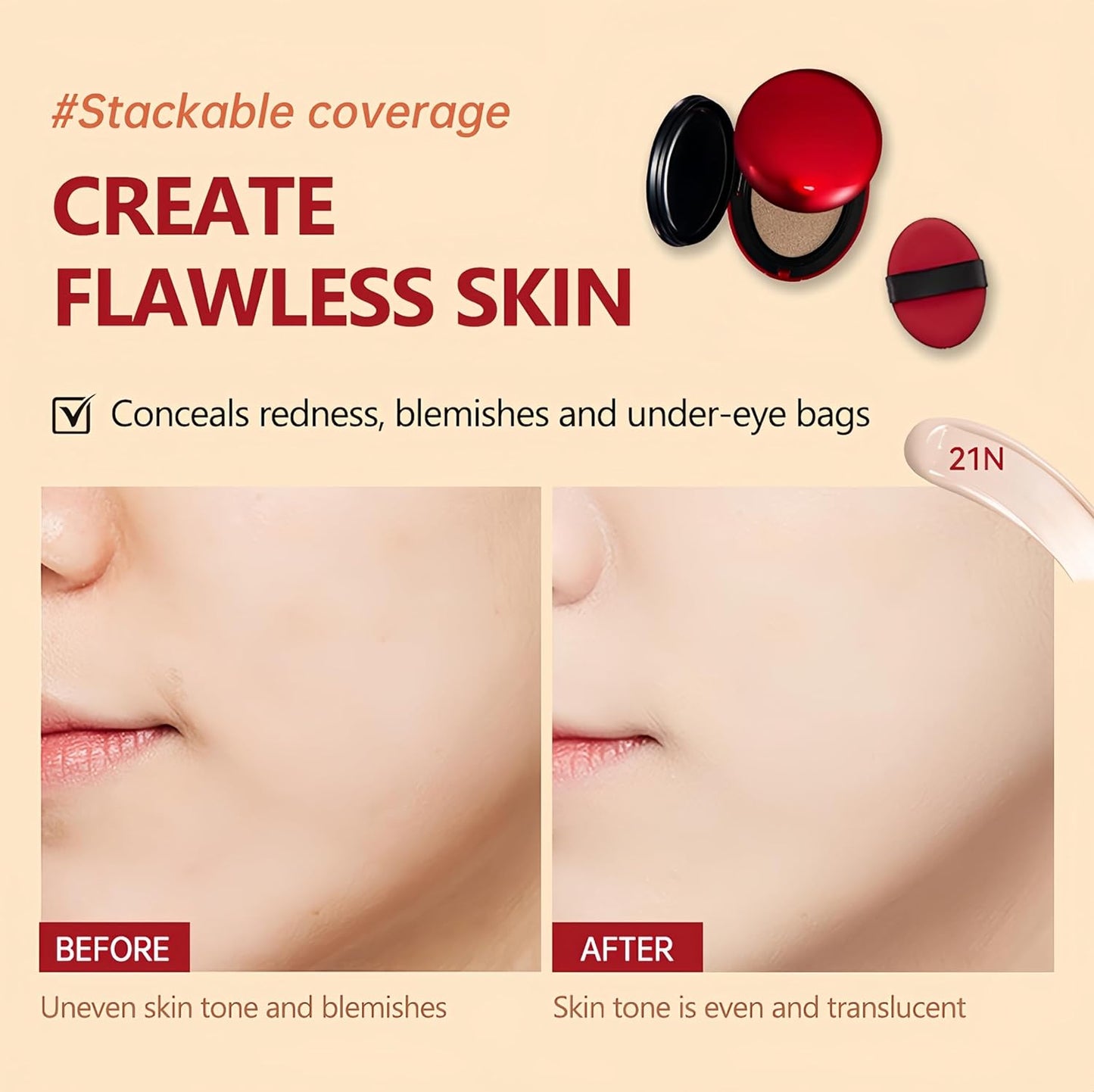 MAEPEOR Cushion Foundation 9 Colors Full Coverage Weightless Satin Glow Foundation Hydrating Long-Lasting Cushion BB Cream (Color 02)