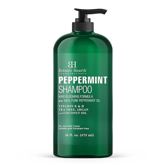 Botanic Hearth Peppermint Oil Shampoo | Hair Blooming Formula With Keratin For Thinning Hair | Fights Hair Loss, Promotes Hair Growth | Sulfate Free For Men And Women | 16 Fl Oz