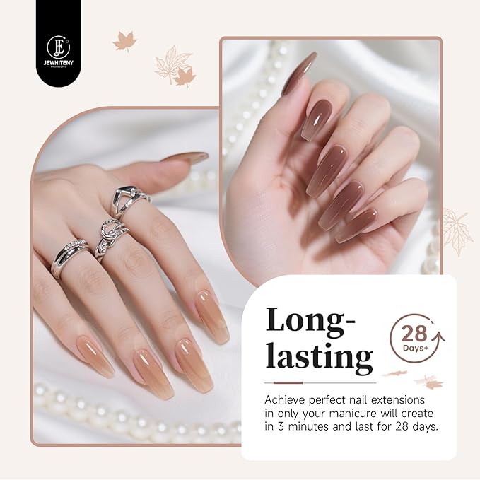 JEWHITENY Poly Nail Gel Set Clear Nude Brown Neutral Classic Color Base and Top Coat Slip Solution Poly Extension Gel With Acrylic Nail Builder Need U V Lamp Curing