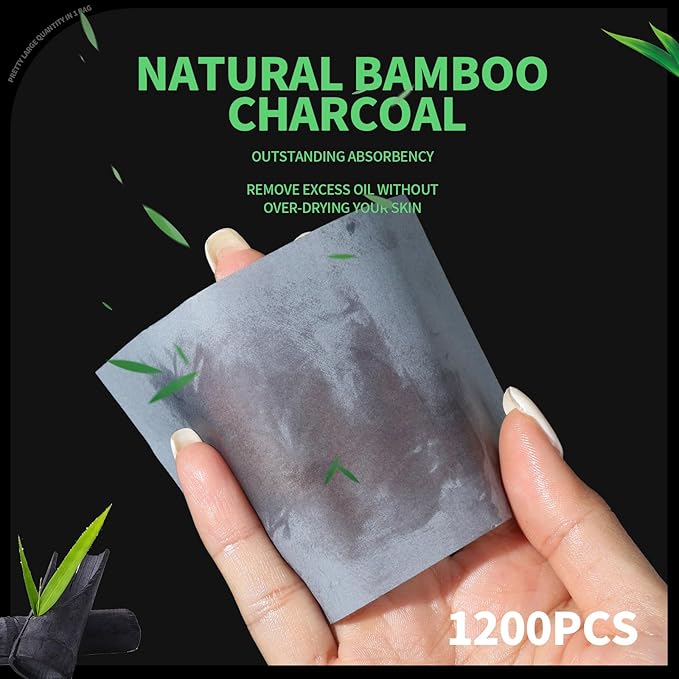 Blotting Paper for Oily Skin, Natural Bamboo Charcoal Blotting Paper, Oil Blotting Sheets for Face, 100 * 70MM Large Oil Absorbing Sheets Makeup Face Tissues, 200 Counts