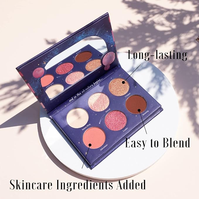 READY TO SHINE Pocket-Sized Small Eyeshadow Palette with 6 Highly Pigmented Matte, Frost, and Shimmer, Saturn Voyage Mini Travel Eyeshadow Palette