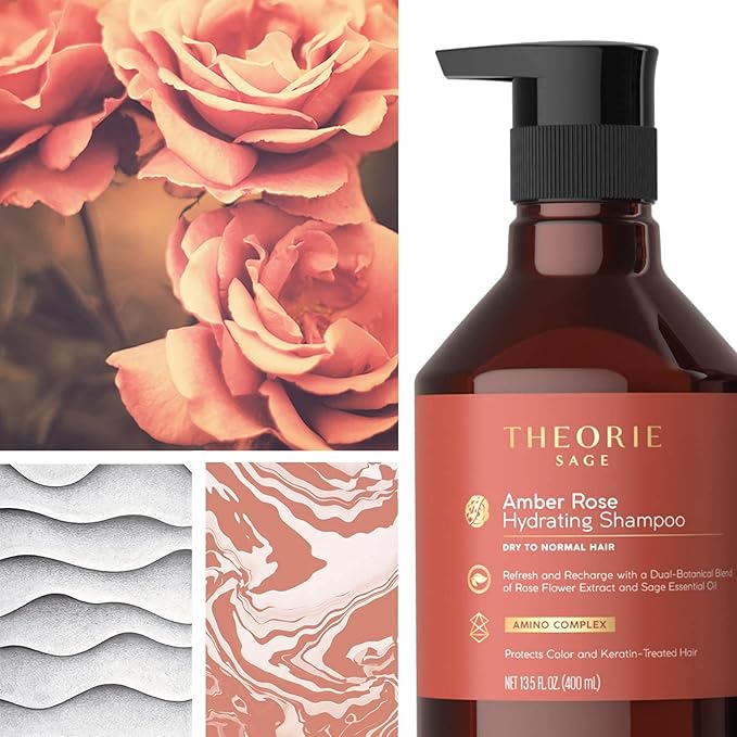 Theorie Amber Rose Hydrating Shampoo- Refresh & Hydrate, Irresistible Scent of Rose, Jasmine & Amber, Suited for All Hair Types-Color & Keratin Treated Hair, 400ML