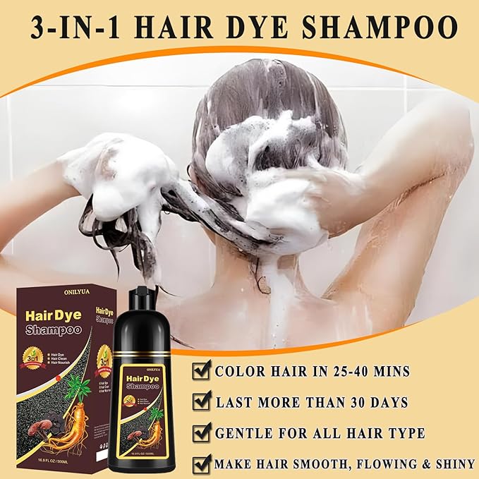 Silver Gray Hair Dye Shampoo 3 in 1, Long-lasting & Natual Hair Color Shampoo Lasting for 4 Weeks, Herbal Ingredients Natural Shampoo Hair Dye Effect in Minutes, Christmas Gifts for Men Women 500ml