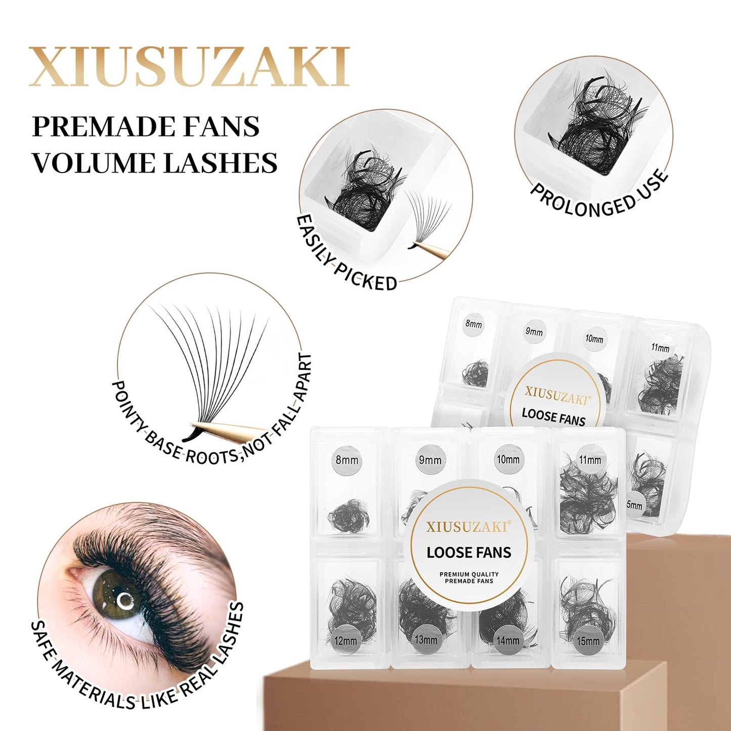 Premade Fans Eyelash Extensions - 600 Fans, 10D, 0.07mm Thickness, D Curl, Mix, Fluffy Soft, 13-20mm