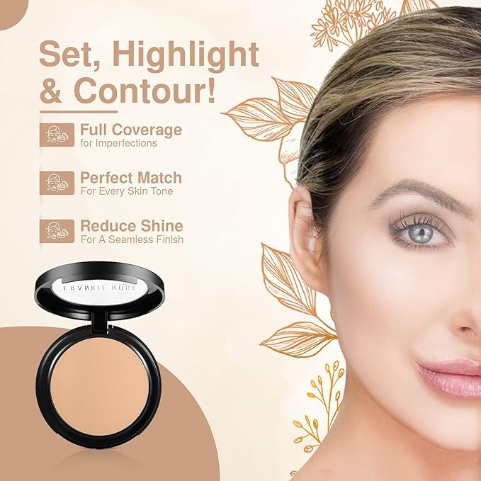 Frankie Rose Cosmetics Powder Foundation – Full Coverage Face Powder For Pores & Imperfections, Evens Out Skin Tone & Shine-Control | 58 Grams (Cream Puff)