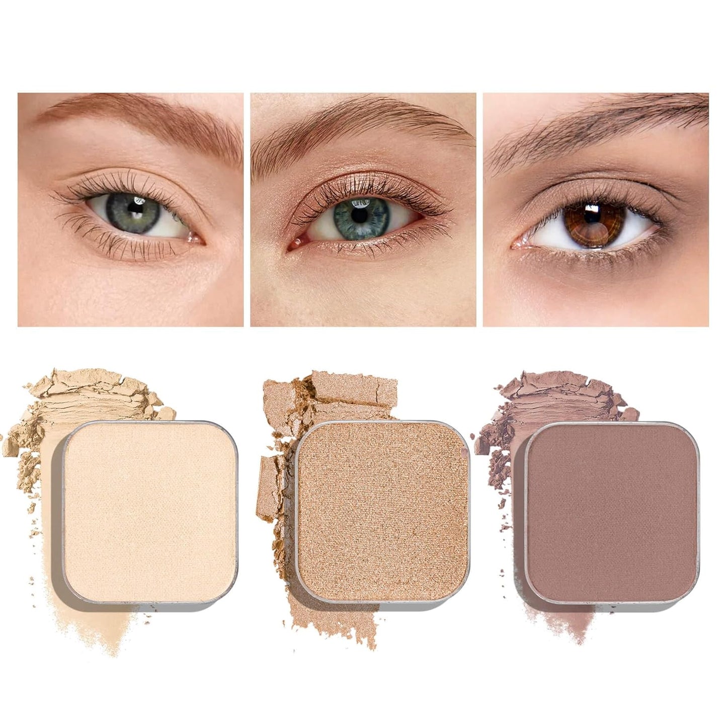 3-Color Eyeshadow Combo Pack – Matte & Shimmer Neutral Shades,Powder, Highly Pigmented, Long-Lasting, Refills Pans for Custom Magnetic Palette