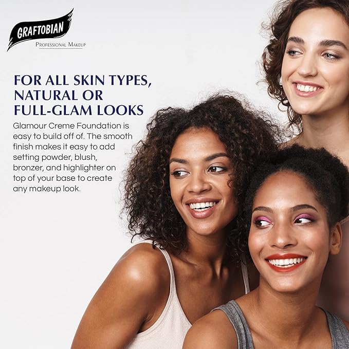 Graftobian HD Glamour Crème Foundation 1/2oz, Weightless Full Coverage Makeup, 65 Inclusive Shades, For All Skin Types, Natural or Full-Glam Looks, For Professionals and Beginners, Sandstone