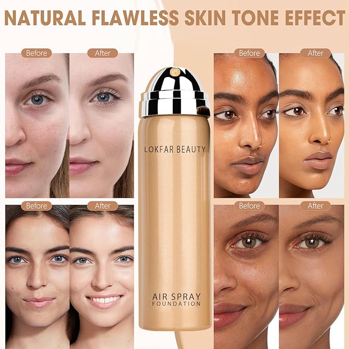 AirBrush Foundation Spray, Silky Mist Foundation Spray Makeup Set with Brush, Full Coverage Foundation for Smooth Radiant Finish, Formula Breathable Lightweight Hydrating | #A01 Ivory