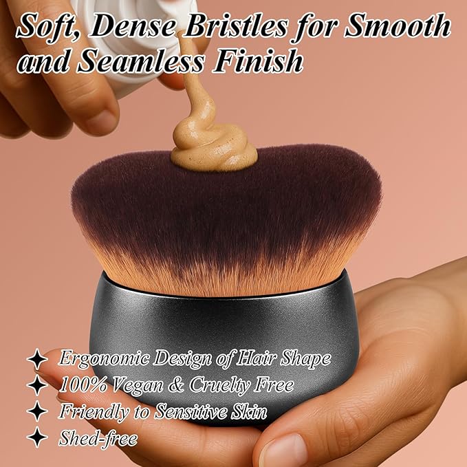 75MM Extra Large Self Tanner Kabuki Makeup Brush – Ultra Soft Dense Vegan Bristles for Body Makeup, Bronzer & Foundation–Applies Tanning Mousse, Lotion & Self Tanner–Black, Wet & Dry