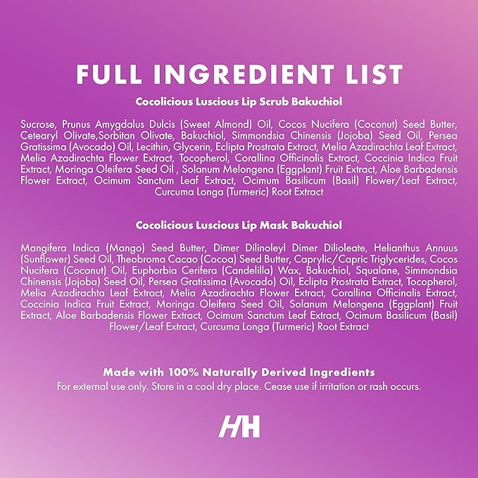 100% Natural Lip Scrub, Vegan Conditioning Coconut Lip Exfoliator - Gentle Exfoliant, Sugar Lip Polish and Lip Exfoliator Scrubber for Chapped and Dry Lips (Bakuchiol 3pc Set)