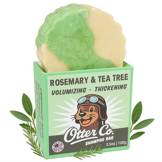 Otter co. Tea Tree and Rosemary Volumizing and Thickening Shampoo Bar - Olive Oil, Green Tea, Nettle, Zinc – Vegan, Sulfate Free & Non Toxic – Women and Mens Shampoo, All Hair Types, Made in USA