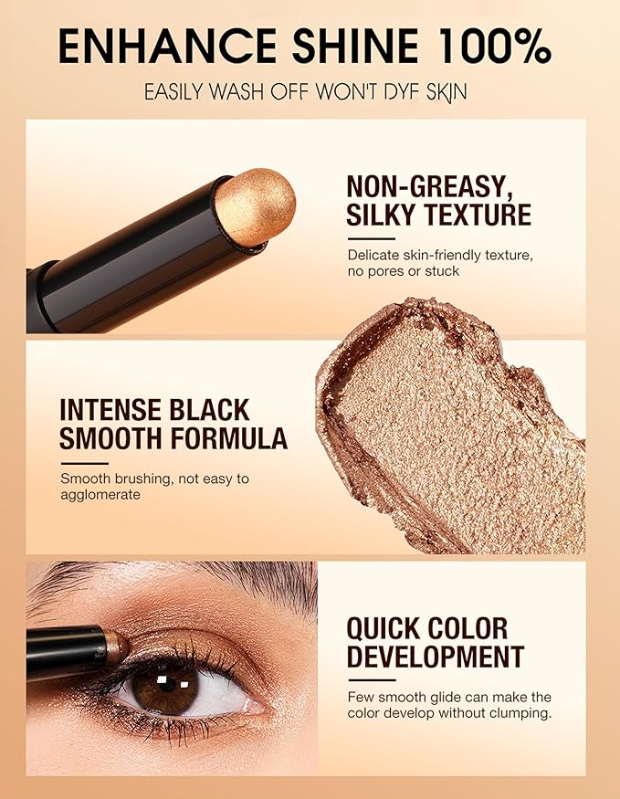 Erinde Shimmer Cream Eyeshadow Stick, Long Lasting Metallic Eye Shadow Sticks, Waterproof Creamy Glitter Eyeshadow Pencil, High Pigmented Blendable Neutral Eye Makeup, 22 Dark Taupe Shimmer