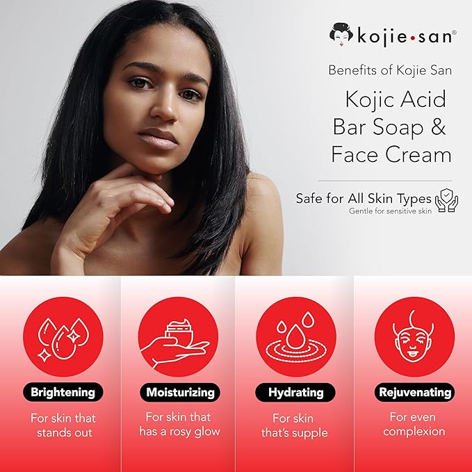 Kojie San Skin and Body Soap 2 Piece Set – Original Kojic Acid, Dark Spot Remover Soap Bar with Coconut & Tea Tree Oil – 65g x 2 Bars & 30g Face Cream