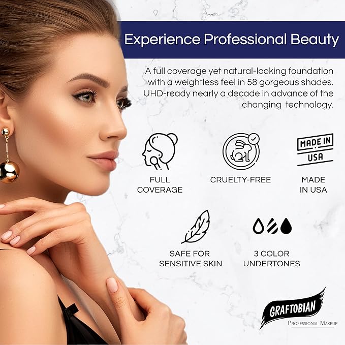 Graftobian HD Glamour Crème Foundation 1/2oz, Weightless Full Coverage Makeup, 65 Inclusive Shades, For All Skin Types, Natural or Full-Glam Looks, For Professionals and Beginners, Sunrise Flush