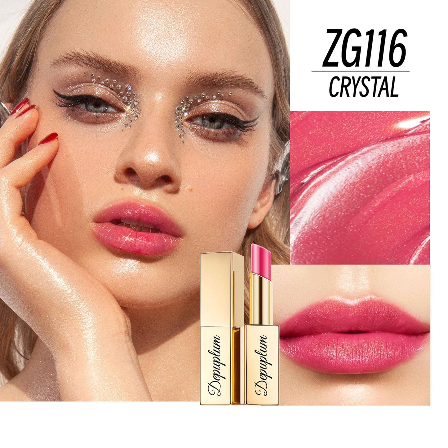 Red Pink Lipstick Moisturizing for Women Shimmer Tinted Lip Balm Hydrating Nourishing Rasberry Lip Gloss Vegan& Cruelty Free Lip Makeup, ZG116 Crystal