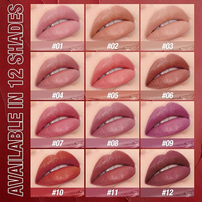 Jolilab 2Pcs Velvet Matte Lipstick Nude Matte Soft Dark Color Stick High Pigmented Long-Lasting Waterproof Lip Stick Lip Balm Beauty Cosmetics Gift for Girls and Women（11#+12#